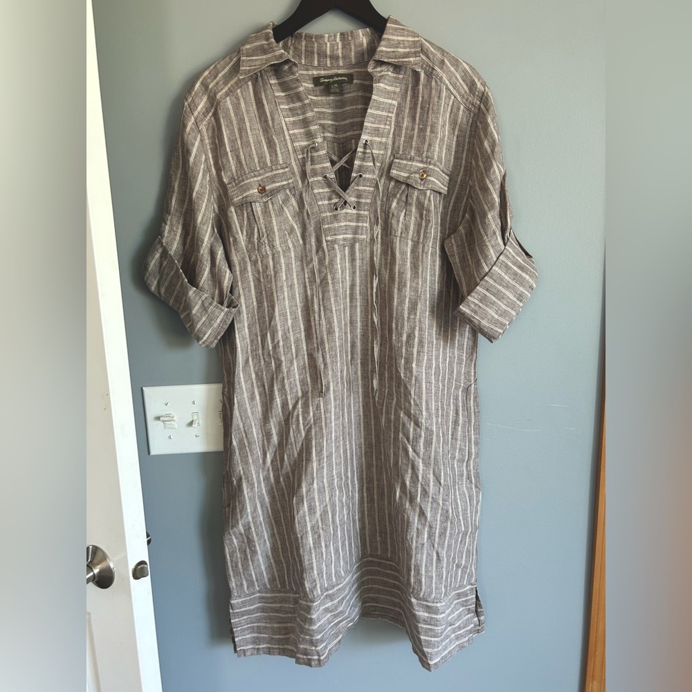 Striped V-Neck Tunic Dress
